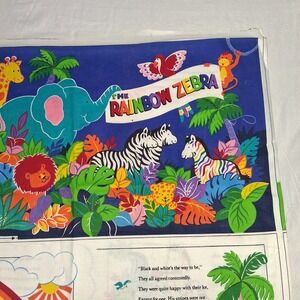 Vintage Cranston Print Works The Rainbow Zebra DIY Soft Book Fabric Panel Cotton
